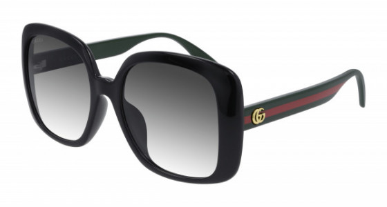 Gucci GG0714SA Sunglasses, 001 - BLACK with GREEN temples and GREY lenses
