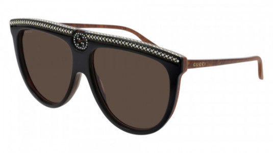 Gucci GG0732S Sunglasses, 005 - BLACK with BROWN temples and BROWN lenses