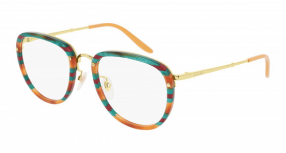 Gucci GG0675O Eyeglasses, 004 - HAVANA with GOLD temples and TRANSPARENT lenses
