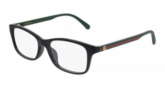 Gucci GG0720OA Eyeglasses, 006 - BLACK with GREEN temples and TRANSPARENT lenses