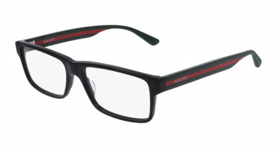 Gucci GG0752O Eyeglasses, 001 - BLACK with GREEN temples and TRANSPARENT lenses