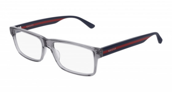Gucci GG0752O Eyeglasses, 003 - GREY with BLUE temples and TRANSPARENT lenses