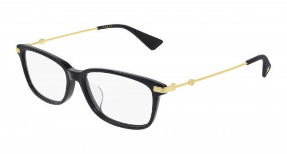 Gucci GG0759OA Eyeglasses, 001 - BLACK with GOLD temples and TRANSPARENT lenses