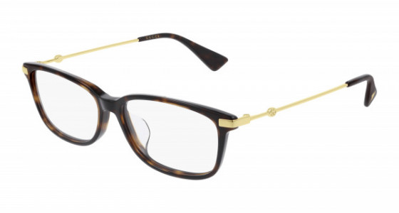 Gucci GG0759OA Eyeglasses, 002 - HAVANA with GOLD temples and TRANSPARENT lenses