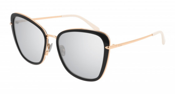 Pomellato PM0082S Sunglasses, 003 - BLACK with GOLD temples and SILVER lenses