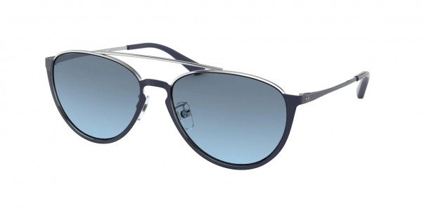 Tory Burch TY6075 Sunglasses, 32848F SHINY SILVER/NAVY METAL GREY B (SILVER)