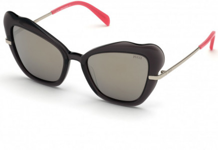 Emilio Pucci EP0135 Sunglasses, 20C - Shiny Opal Grey, Palladium, Neon Pink Tips/ Smoke Flash Silver Lenses