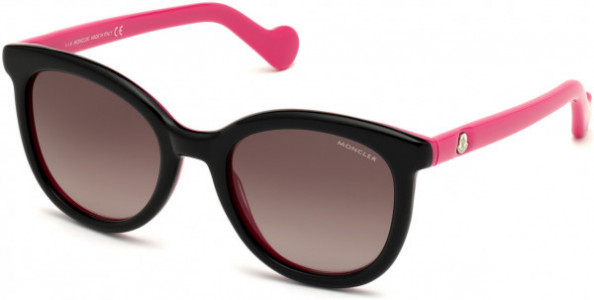 Moncler ML0119 Sunglasses, 05B - Shiny Rose W. Shiny Black Front/ Gradient Grey Lenses