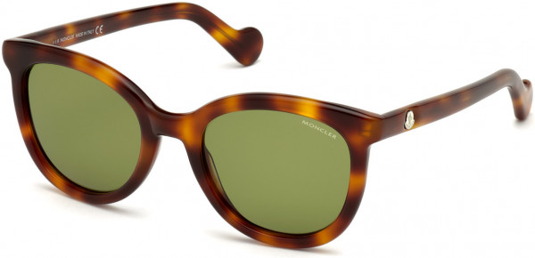 Moncler ML0119 Sunglasses, 52N - Shiny Classic Havana/ Vintage Green Lenses