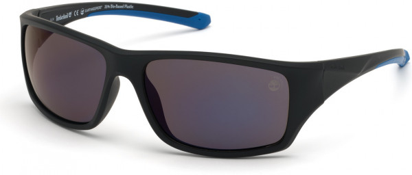 Timberland TB9217 Sunglasses, 02D - Matte Black W/ Blue Rubber / Blue Flash Lenses