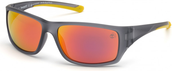 Timberland TB9217 Sunglasses, 20D - Matte Crystal Gray W/ Yellow Rubber / Red Mirror Lenses