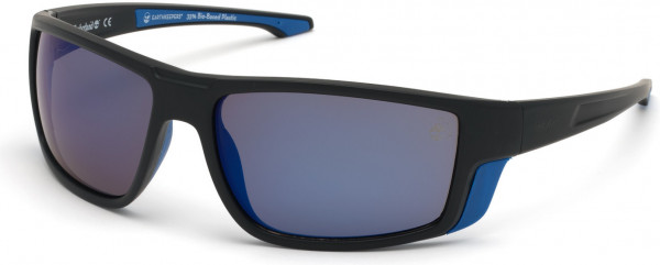 Timberland TB9218 Sunglasses, 02D - Matte Black W/ Blue Rubber / Blue Flash Lenses