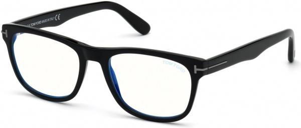 Tom Ford FT5662-F-B Eyeglasses, 001 - Shiny Black/ Blue Block Lenses