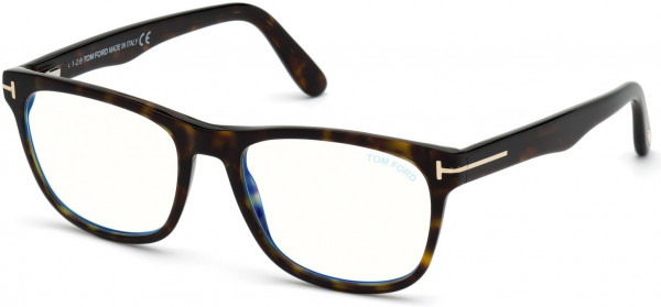 Tom Ford FT5662-F-B Eyeglasses, 052 - Shiny Classic Dark Havana/ Blue Block Lenses