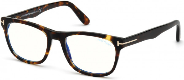Tom Ford FT5662-F-B Eyeglasses, 056 - Shiny Medium Havana/ Blue Block Lenses