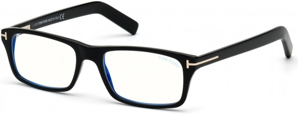 Tom Ford FT5663-F-B Eyeglasses, 001 - Shiny Black/ Blue Block Lenses