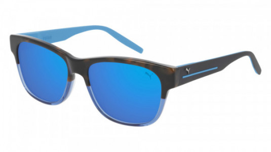 Puma PU0266S Sunglasses, 003 - HAVANA with BLACK temples and LIGHT BLUE lenses