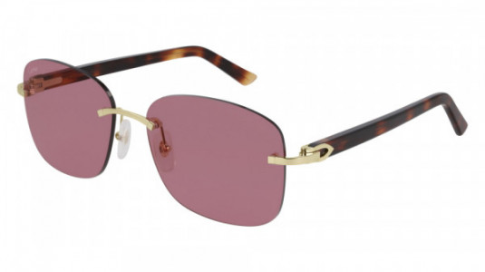 Cartier CT0227S Sunglasses, 005 - GOLD with HAVANA temples and RED lenses