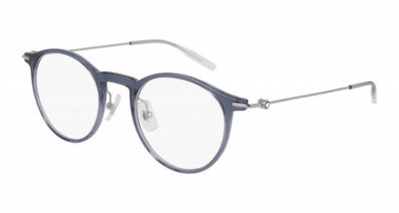 Montblanc MB0099O Eyeglasses, 004 - BLUE with SILVER temples and TRANSPARENT lenses