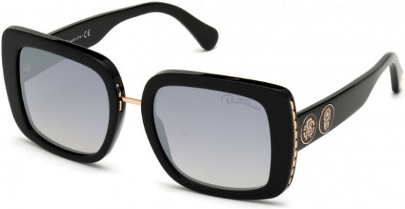 Roberto Cavalli RC1127 Sunglasses, 01C - Shiny Black & Pink Gold / Gr. Blue W. Silver Flash