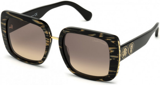 Roberto Cavalli RC1127 Sunglasses, 05B - Shiny Black W. Gold Stripes, Shiny Black / Gr. Smoke To Yellow