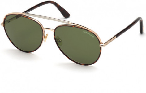 Tom Ford FT0748 Curtis Sunglasses, 52N - Shiny Rose Gold W. Palladium Bridge/ Green Lenses