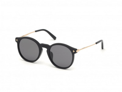 Bally BY0009-H Sunglasses, 01A - Shiny Black, Black Leather Trim, Rose Gold Temples/ Smoke Lenses