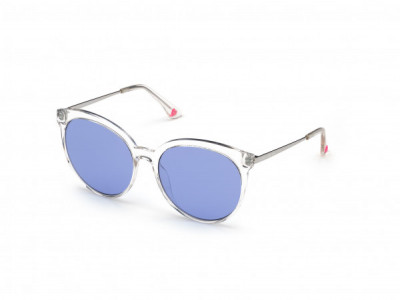 Pink PK0037 Sunglasses, 21V - Crystal Clear, Silver Metal W/ Blue Lens