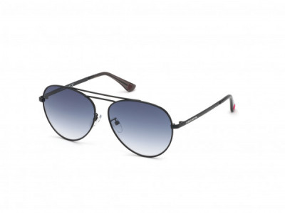 Pink PK0038 Sunglasses, 01W - Shiny Black, Crystal Grey Tip W/ Light Blue Gradient Lens