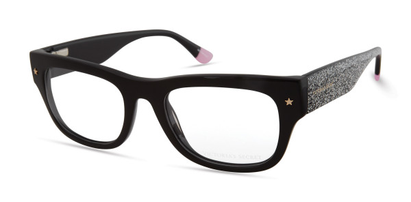Victoria's Secret VS5014 Eyeglasses, 01B - Black W/ Gold Star On Temple, Silver Glitter Temple