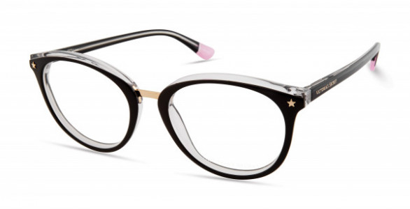 Victoria's Secret VS5017 Eyeglasses, 001 - Black On Clear W/ Gold Bridge And Gold Star On End Pieces