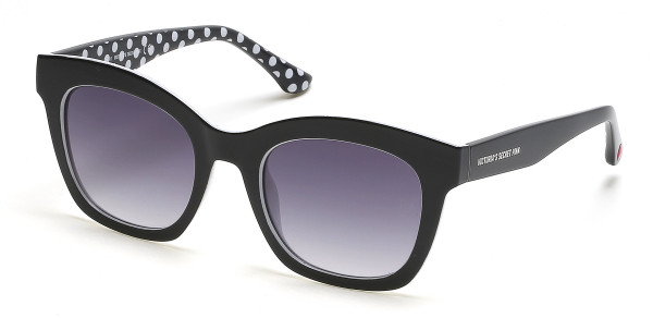 Pink PK0043 Sunglasses, 04B - Solid Black Over White Polka Dot Pattern, Smoke Gradient Lens