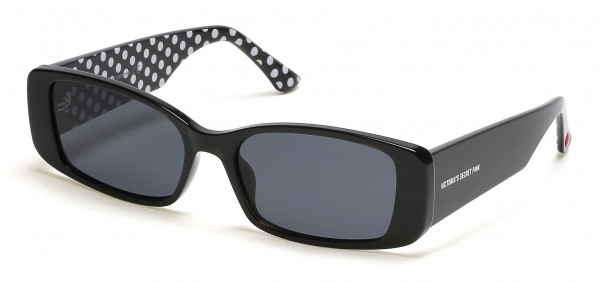 Pink PK0044 Sunglasses, 01A - Crystal Black, Dark Grey Lens, White Inner Temple Polka Dot Pattern