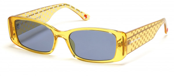 Pink PK0044 Sunglasses, 39V - Crystal Yellow, Blue Lens, White Inner Temple Polka Dot Pattern