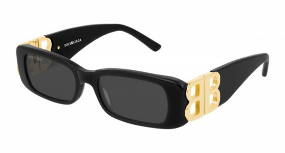 Balenciaga BB0096S Sunglasses, 001 - BLACK with GOLD temples and GREY lenses