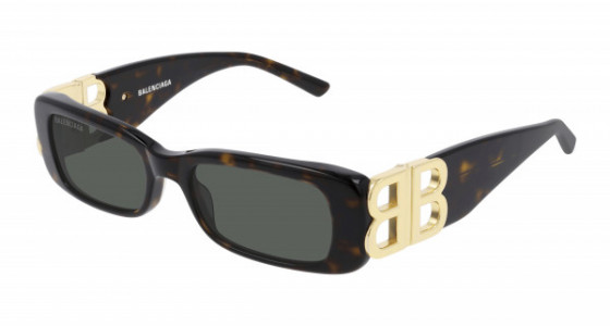Balenciaga BB0096S Sunglasses, 002 - HAVANA with GOLD temples and GREEN lenses