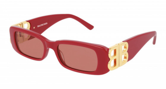 Balenciaga BB0096S Sunglasses, 003 - RED with GOLD temples and RED lenses