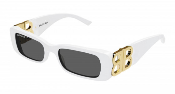 Balenciaga BB0096S Sunglasses, 011 - WHITE with GOLD temples and GREY lenses