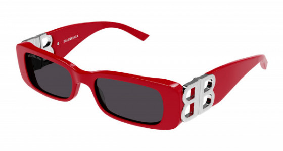 Balenciaga BB0096S Sunglasses, 015 - RED with SILVER temples and GREY lenses