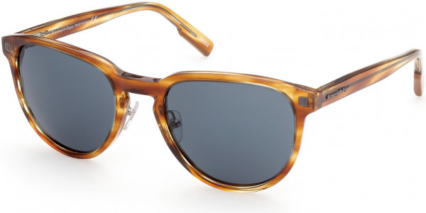 Ermenegildo Zegna EZ0150 Sunglasses, 53V - Shiny Striped Honey Havana, Vicuna / Blue