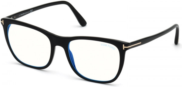 Tom Ford FT5672-F-B Eyeglasses, 001 - Shiny Black/ Blue Block Lenses