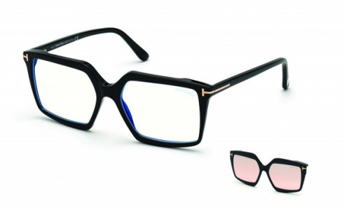 Tom Ford FT5689-B Eyeglasses, 001 - Black/ Blue Block Lenses, Black Clip W. Grad. Peach Fl. Silver Lenses