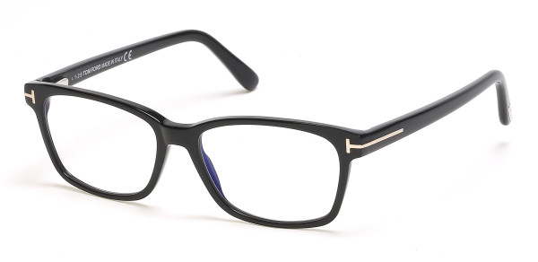 Tom Ford FT5713-B Eyeglasses, 001 - Shiny Black/ Blue Block Lenses