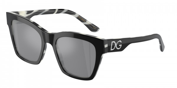 Dolce & Gabbana DG4384 Sunglasses, 33726G BLACK ON ZEBRA GREY MIRROR BLA (BLACK)