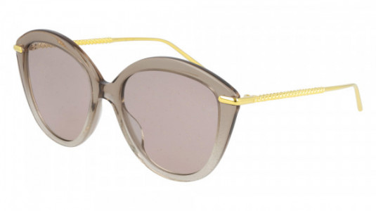 Boucheron BC0110S Sunglasses, 003 - BROWN with GOLD temples and PINK lenses