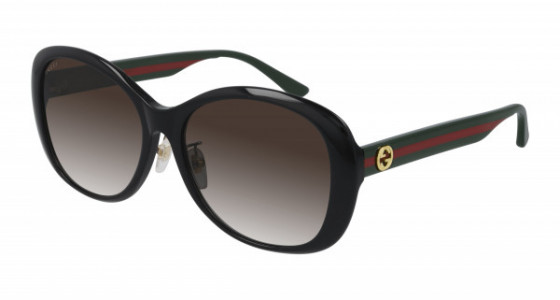 Gucci GG0849SK Sunglasses, 001 - BLACK with GREEN temples and BROWN lenses