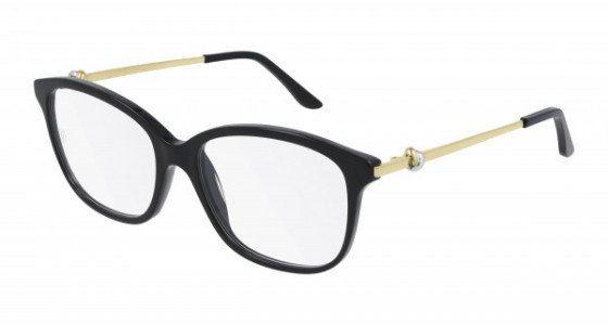 Cartier CT0258O Eyeglasses, 001 - BLACK with GOLD temples and TRANSPARENT lenses