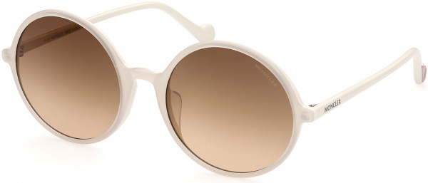 Moncler ML0149-H Sunglasses, 21F - Pearl White & Solid White W. Solid White Temples/ Grad. Brown Lenses