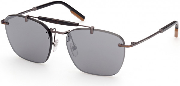 Ermenegildo Zegna EZ0155 Sunglasses, 09E - Semi-Shiny Gunmetal, Shiny Black, Vicuna / Silver Smoke Mirror