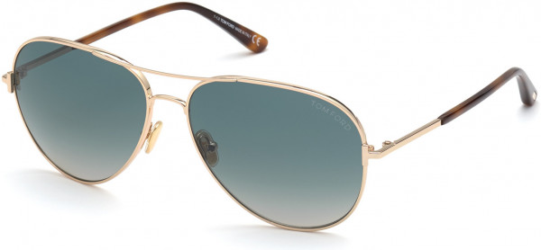 Tom Ford FT0823 Clark Sunglasses, 28P - Shiny Rose Gold, Classical Havana / Gradient Turquoise To Sand Lenses